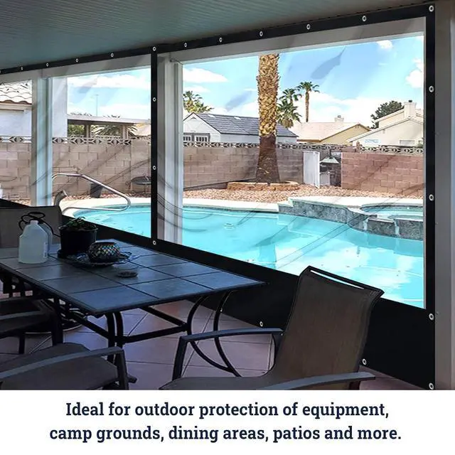 Alt view image 3 of 7 - YardGrow 12'x8' Heavy Duty Clear PVC Tarp Waterproof Clear Tarp Curtain Patio Panel with Grommets for Indoor/Outdoor (Black)