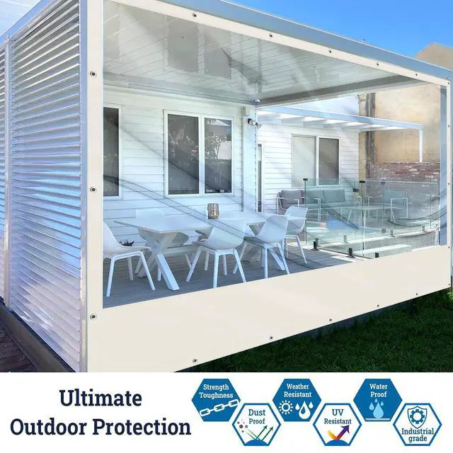 Alt view image 3 of 7 - YardGrow 12'x8' Heavy Duty Clear PVC Tarp Waterproof Clear Tarp Curtain Patio Panel with Grommets for Indoor/Outdoor (Ecru)