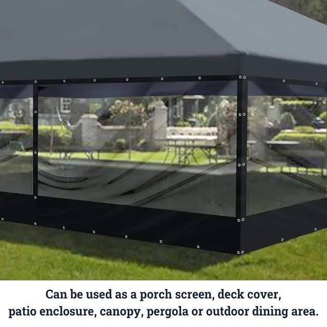 Alt view image 4 of 7 - YardGrow 12'x8' Heavy Duty Clear PVC Tarp Waterproof Clear Tarp Curtain Patio Panel with Grommets for Indoor/Outdoor (Black)