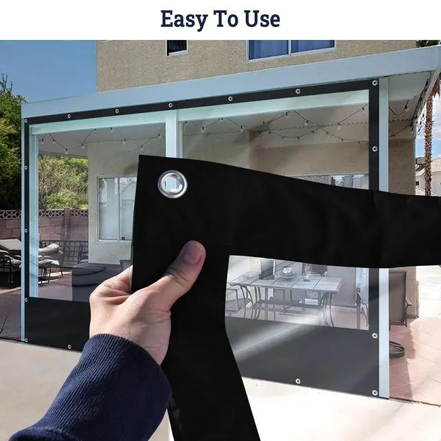 Alt view image 6 of 7 - YardGrow 12'x8' Heavy Duty Clear PVC Tarp Waterproof Clear Tarp Curtain Patio Panel with Grommets for Indoor/Outdoor (Black)
