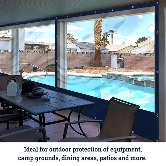 Alt view image 3 of 7 - YardGrow 12'x8' Heavy Duty Clear PVC Tarp Waterproof Clear Tarp Curtain Patio Panel with Grommets for Indoor/Outdoor (Blue)