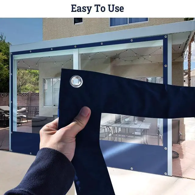 Alt view image 6 of 7 - YardGrow 12'x8' Heavy Duty Clear PVC Tarp Waterproof Clear Tarp Curtain Patio Panel with Grommets for Indoor/Outdoor (Blue)