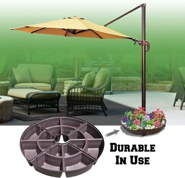 Alt view image 5 of 7 - YardGrow Patio Umbrella Stand Base for Outdoor Offset Umbrella Heavy Duty Weights Round Base Water or Sand Refillable Plate Set, 4-Piece