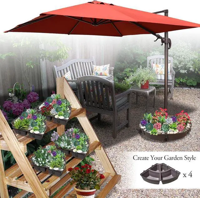 Alt view image 7 of 7 - YardGrow Patio Umbrella Stand Base for Outdoor Offset Umbrella Heavy Duty Weights Round Base Water or Sand Refillable Plate Set, 4-Piece