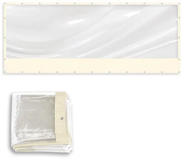 Main image of YardGrow 20'x8' Heavy Duty Clear Tarp Curtain Waterproof Clear PVC Tarp Patio Panel with Grommets for Indoor/Outdoor (Ecru)