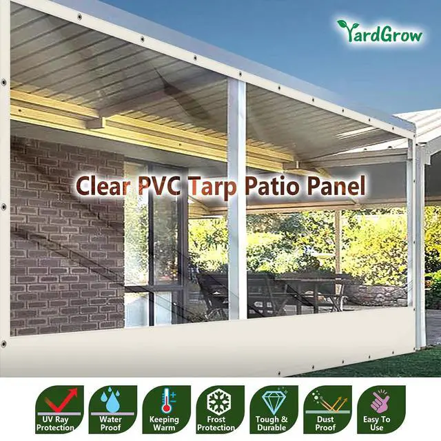 Alt view image 2 of 7 - YardGrow 20'x8' Heavy Duty Clear Tarp Curtain Waterproof Clear PVC Tarp Patio Panel with Grommets for Indoor/Outdoor (Ecru)