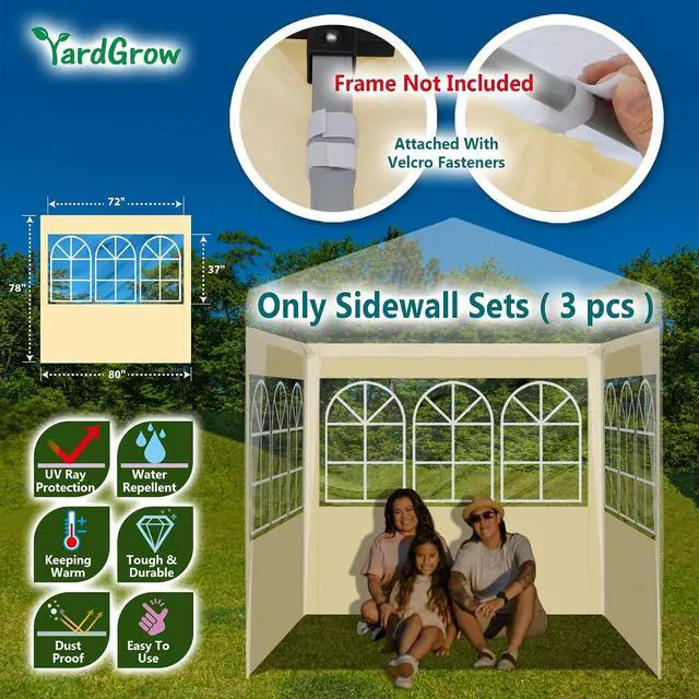 Alt view image 3 of 7 - YardGrow 3-Pack Sidewall Gazebo Pop Up Tent Sidewall Canopy with Window