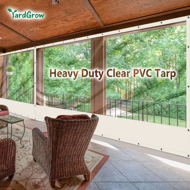 Alt view image 3 of 7 - YardGrow 20'x8' Heavy Duty Clear Tarp Curtain Waterproof Clear PVC Tarp Patio Panel with Grommets for Indoor/Outdoor (Ecru)