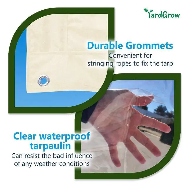 Alt view image 6 of 7 - YardGrow 20'x8' Heavy Duty Clear Tarp Curtain Waterproof Clear PVC Tarp Patio Panel with Grommets for Indoor/Outdoor (Ecru)