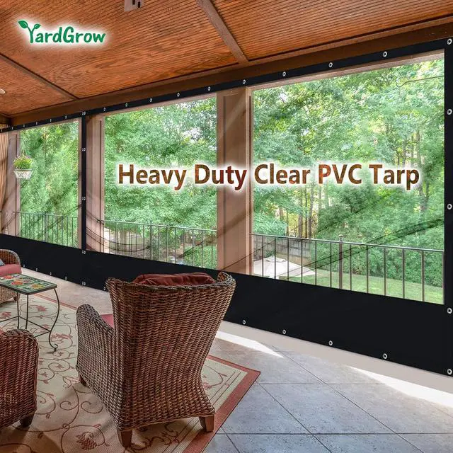 Alt view image 3 of 7 - YardGrow 20'x8' Heavy Duty Clear Tarp Curtain Waterproof Clear PVC Tarp Patio Panel with Grommets for Indoor/Outdoor (Black)
