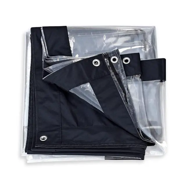 Alt view image 7 of 7 - YardGrow 20'x8' Heavy Duty Clear Tarp Curtain Waterproof Clear PVC Tarp Patio Panel with Grommets for Indoor/Outdoor (Black)