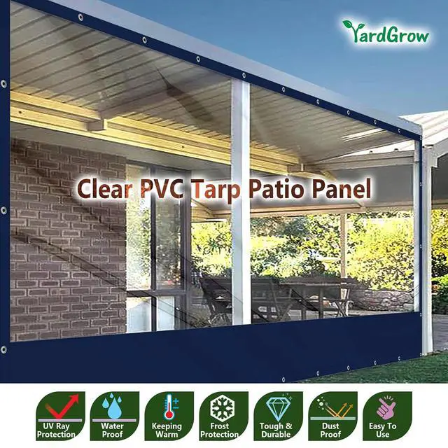 Alt view image 2 of 7 - YardGrow 20'x8' Heavy Duty Clear Tarp Curtain Waterproof Clear PVC Tarp Patio Panel with Grommets for Indoor/Outdoor (Blue)