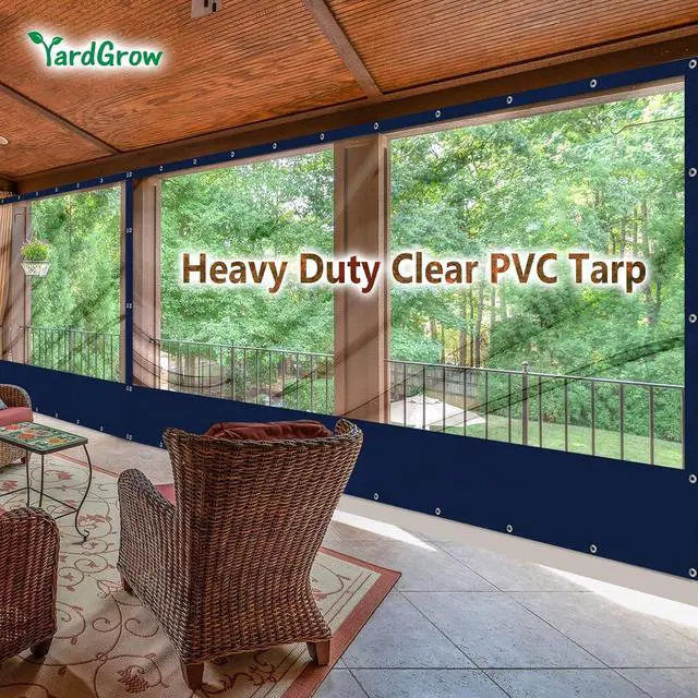 Alt view image 3 of 7 - YardGrow 20'x8' Heavy Duty Clear Tarp Curtain Waterproof Clear PVC Tarp Patio Panel with Grommets for Indoor/Outdoor (Blue)