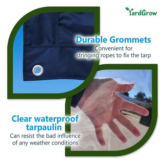 Alt view image 6 of 7 - YardGrow 20'x8' Heavy Duty Clear Tarp Curtain Waterproof Clear PVC Tarp Patio Panel with Grommets for Indoor/Outdoor (Blue)