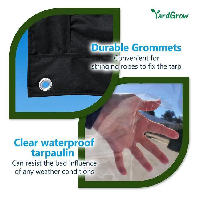 Alt view image 6 of 7 - YardGrow 20'x8' Heavy Duty Clear Tarp Curtain Waterproof Clear PVC Tarp Patio Panel with Grommets for Indoor/Outdoor (Black)