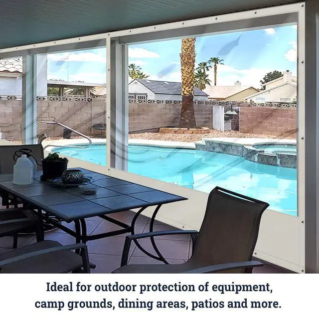 Alt view image 2 of 7 - YardGrow 12'x8' Heavy Duty Clear PVC Tarp Waterproof Clear Tarp Curtain Patio Panel with Grommets for Indoor/Outdoor (Ecru)