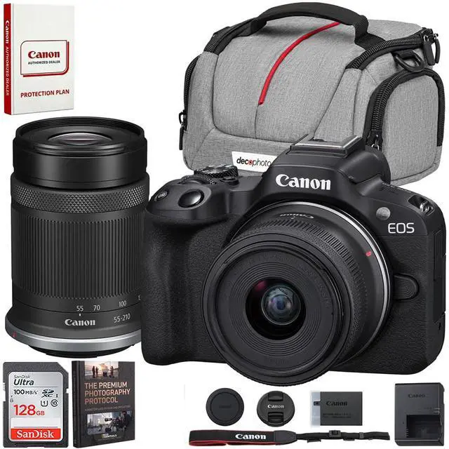 Main image of Canon EOS R50 Mirrorless Camera 2-Lens Kit (18-45mm + 55-210mm is STM) | Beach Camera USA Warranty | Authorized Dealer | Sandisk 128GB Memory Card + Deco Camera Bag + Photography Guide