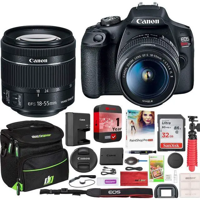 Main image of Canon EOS Rebel T7 DSLR Camera with EF-S 18-55mm F3.5-5.6 is II Lens Essential Accessory Bundle with Deco Gear Photography Gadget Bag + 32GB + CPS Protection Pack + Editing Software & Maintenance Kit
