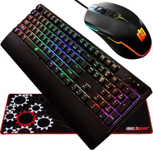 Main image of Deco Gear Gaming Accessory Bundle - Mechanical 18-Mode 104 Key RGB Keyboard with 11-Mode RGB Gaming Mouse and 32" x 12" Extended Mouse Pad