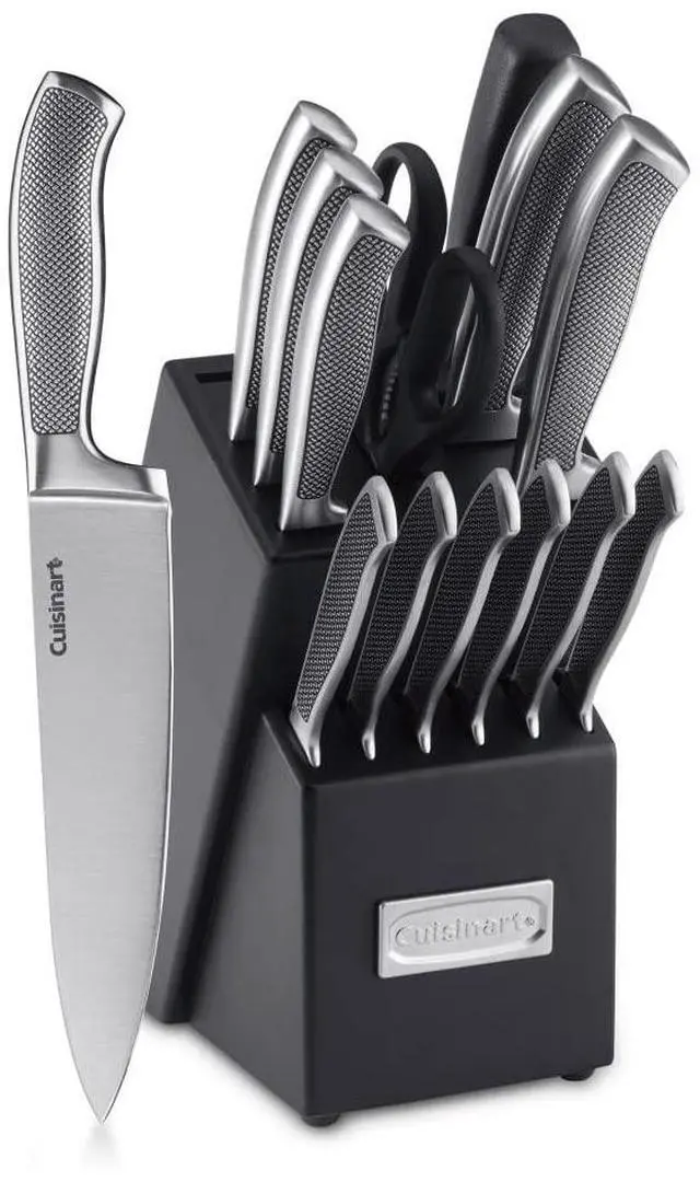 Main image of CUISINART Block Knife Set, 15pc Cutlery Knife Set with Steel Blades for Precise Cutting, Lightweight, Stainless Steel, Durable & Dishwasher Safe,C77SS-15P