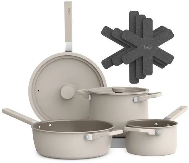 Main image of bella Fits-Anywhere 9-Piece, Nonstick, Non-Toxic Cookware Set, Oatmilk