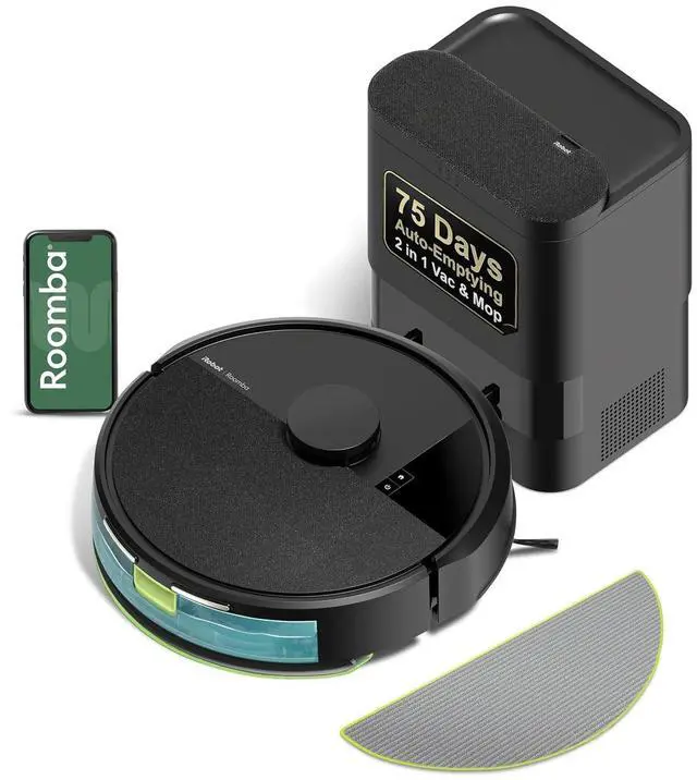 Main image of iRobot Roomba 104 2in1 Vacuum & Mop Robot - Self-Empties for 75 Days, Intense Power-Lifting Suction, Vacuums All Floors, Ideal for Pet Hair, LiDAR Smart Navigation Mapping, Mops Hard Floors