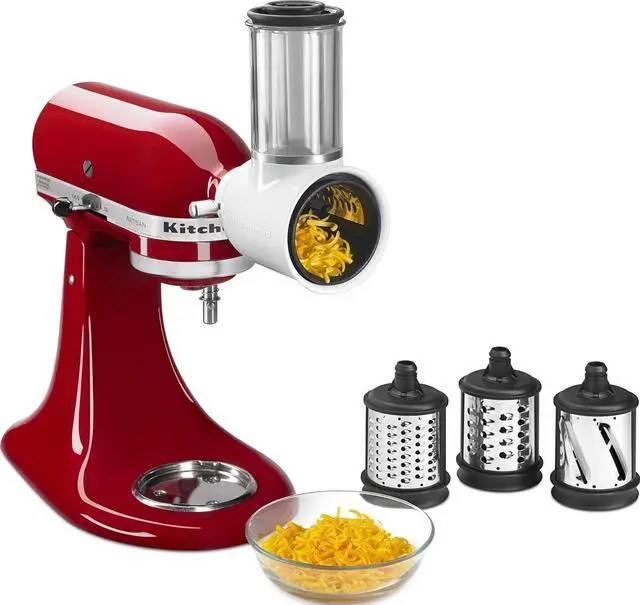 Main image of KitchenAid KSMVSA Fresh Prep Slicer and Shredder Attachment | Fits all Kitchenaid Stand Mixers, 3 blades for Slicing and Shredding, 2-in-1 Feed Tube, Storage Case, Dishwasher-safe