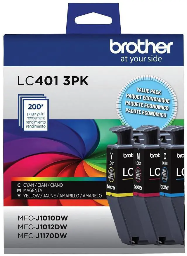 Main image of Brother Genuine LC401 Standard Yield 3-Pack Ink Cartridges â Includes 1 Cartridge Each of Cyan, Magenta and Yellow , 3 Count (Pack of 1)