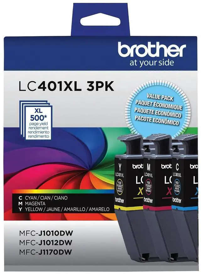 Main image of Brother Genuine LC401XL 3PK High Yield 3-Pack Color -Ink -Cartridges Includes 1- -Cartridge Each of Cyan, Magenta and Yellow -Ink.