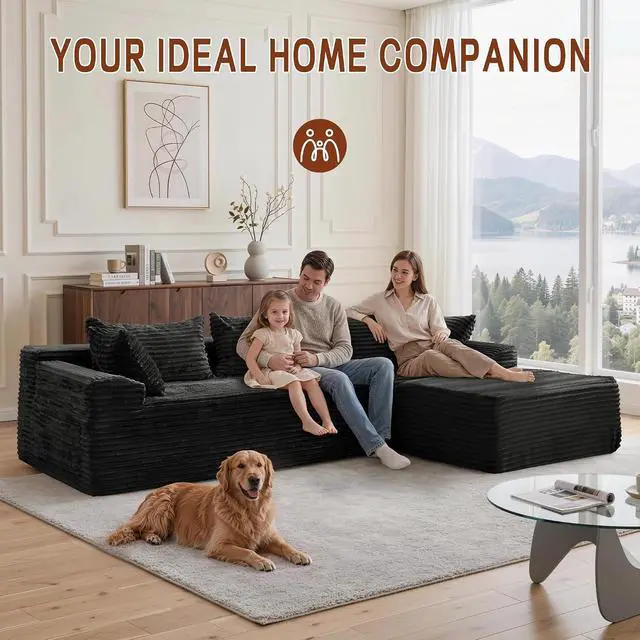 Alt view image 5 of 7 - Korser 110" Boneless Modular Sectional Sofa with Chaise, L-Shaped Comfy Corduroy Fluffy Couch with Deep Seat and Side Pockets, Flexible Module Combination for Living Room, No Assembly, Side Pockets