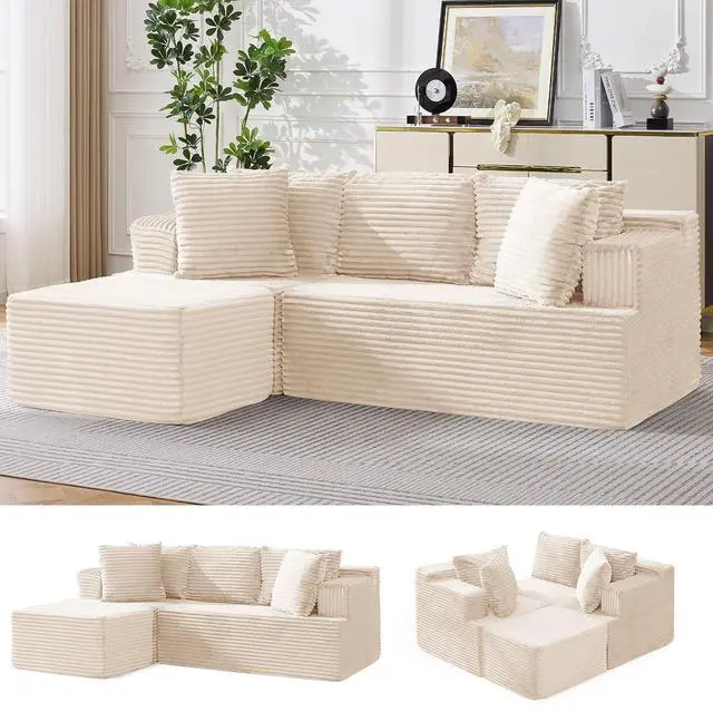 Main image of Korser Boneless Couches for Living Room, Cloud Couch Sectional with Ottoman, L-Shaped Sofa with Fluffy Comfy Corduroy Deep Seat, Bedroom, Apartment, No Assembly Required