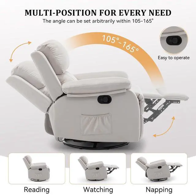 Alt view image 3 of 6 - Korser Recliner Chair, 360 Swivel Rocker Chair for Adults, Small Rocking Recliner for Small Spaces, Upholstered Fabric Glider Recliner Nursery