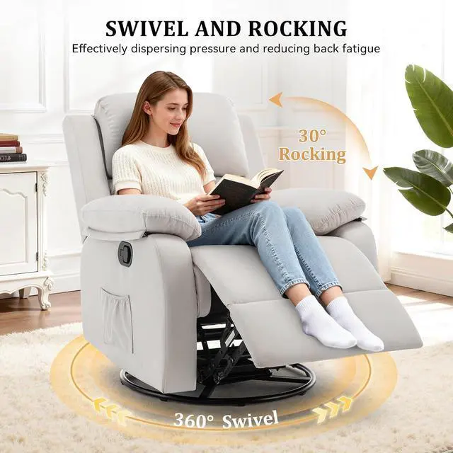 Alt view image 2 of 6 - Korser Recliner Chair, 360 Swivel Rocker Chair for Adults, Small Rocking Recliner for Small Spaces, Upholstered Fabric Glider Recliner Nursery