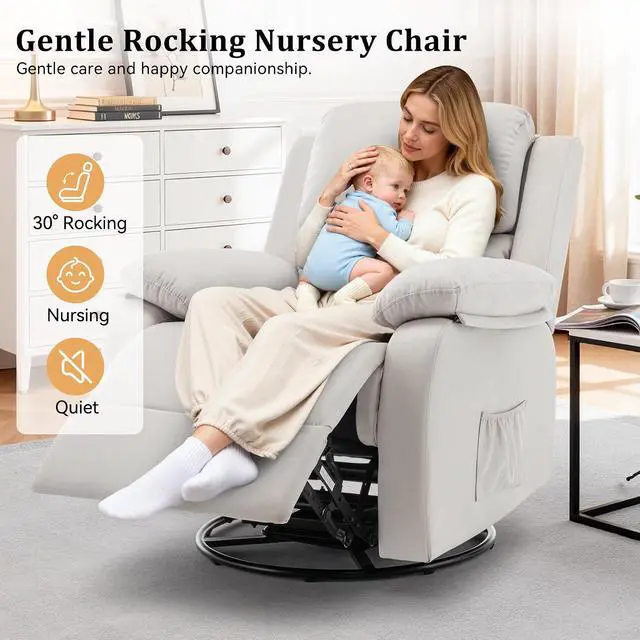 Alt view image 4 of 6 - Korser Recliner Chair, 360 Swivel Rocker Chair for Adults, Small Rocking Recliner for Small Spaces, Upholstered Fabric Glider Recliner Nursery