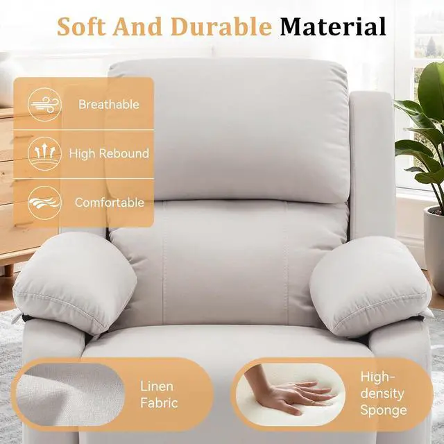 Alt view image 6 of 6 - Korser Recliner Chair, 360 Swivel Rocker Chair for Adults, Small Rocking Recliner for Small Spaces, Upholstered Fabric Glider Recliner Nursery