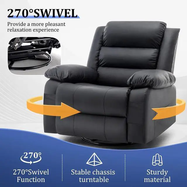 Alt view image 3 of 7 - Korser Oversized Power Recliner Chair, Extra Wide Electric Glider with Massage and Heat, 270° Swivel Rocker for Adults, Nursery Chair with USB Port, Cashmere Reclining Sofa for Living Room, Black