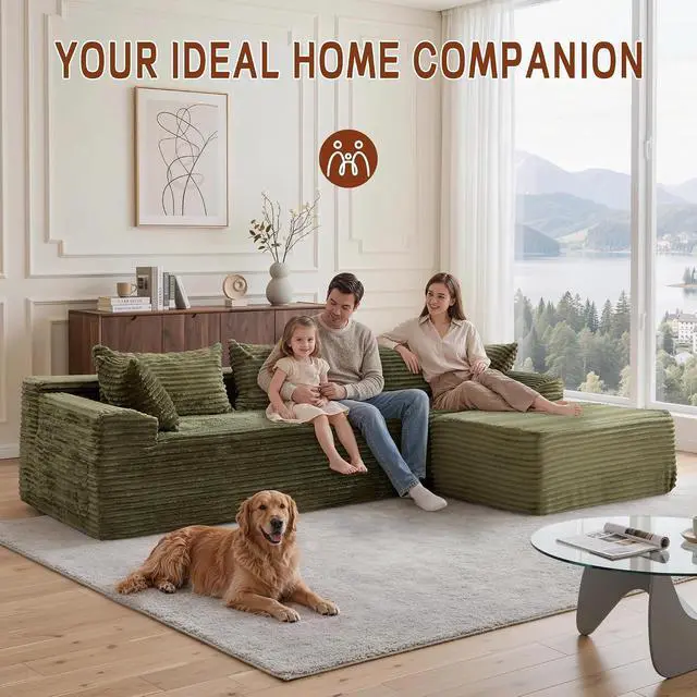Alt view image 5 of 7 - Korser 110" L-Shaped Modular Sectional Sofa with Chaise, Boneless Comfy Corduroy Fluffy Couch with Deep Seat and Side Pockets, Flexible Module Combination for Living Room, No Assembly, Side Pockets
