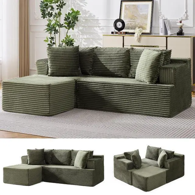 Main image of Korser Boneless Couches for Living Room, Cloud Couch Sectional with Ottoman, L-Shaped Sofa with Fluffy Comfy Corduroy Deep Seat, Bedroom, Apartment, No Assembly Required