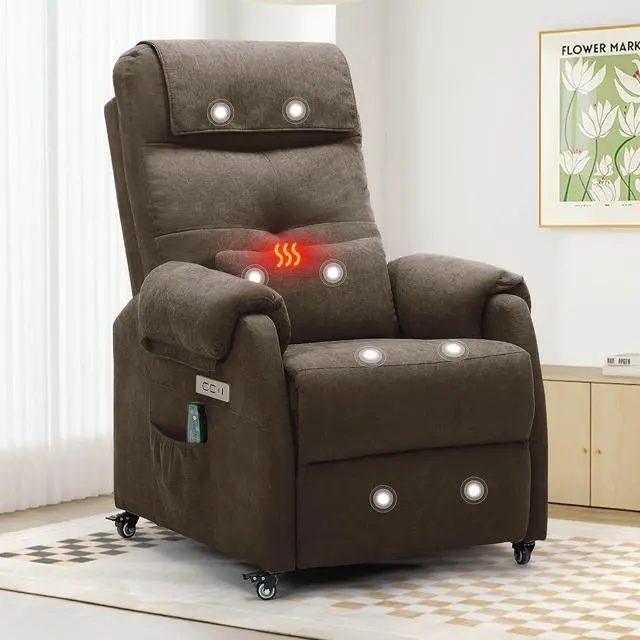 Main image of Korser Power Recliner Chair with Wheels, Small Recliners for Small Spaces for Adults, Electric Recliner Chair with Massage & Heat, USB & Type-C Port, Fabric Recliner for Living Room, Brown