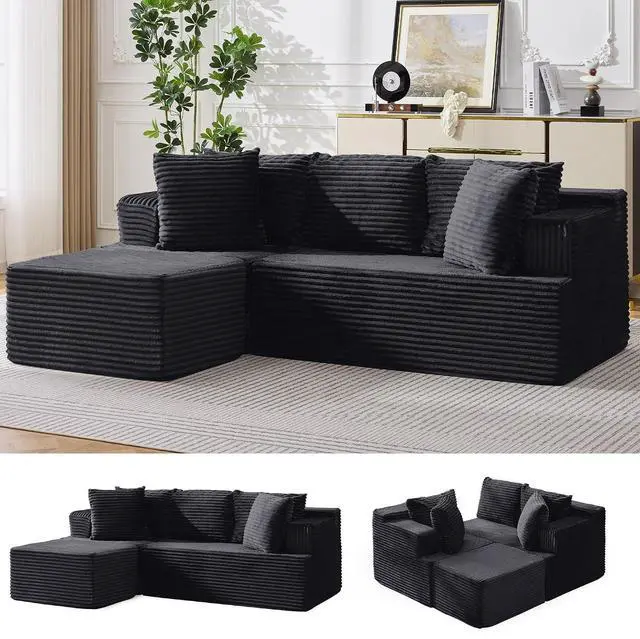 Main image of Korser Boneless Couches for Living Room, Cloud Couch Sectional with Ottoman, L-Shaped Sofa with Fluffy Comfy Corduroy Deep Seat, Bedroom, Apartment, No Assembly Required