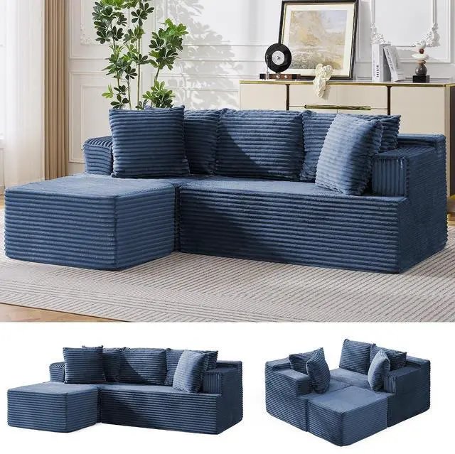 Main image of Korser Boneless Couches for Living Room, Cloud Couch Sectional with Ottoman, L-Shaped Sofa with Fluffy Comfy Corduroy Deep Seat, Bedroom, Apartment, No Assembly Required