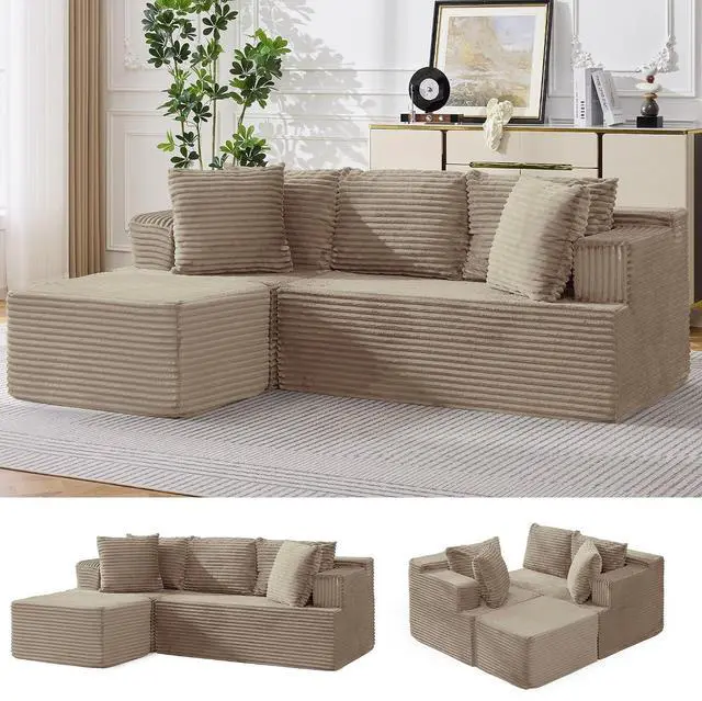 Main image of Korser Boneless Couches for Living Room, Cloud Couch Sectional with Ottoman, L-Shaped Sofa with Fluffy Comfy Corduroy Deep Seat, Bedroom, Apartment, No Assembly Required