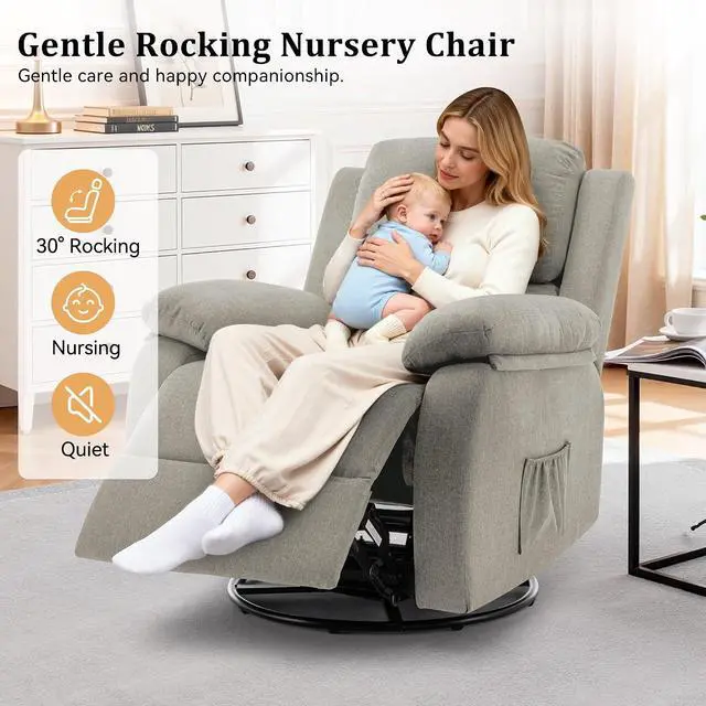 Alt view image 5 of 7 - Korser Recliner Chair, 360 Swivel Rocker Chair for Adults, Small Rocking Recliner for Small Spaces, Upholstered Fabric Glider Recliner Nursery