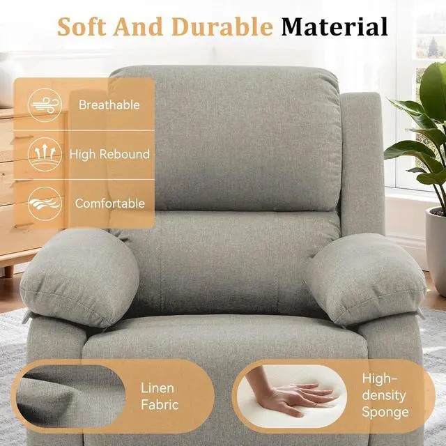 Alt view image 6 of 7 - Korser Recliner Chair, 360 Swivel Rocker Chair for Adults, Small Rocking Recliner for Small Spaces, Upholstered Fabric Glider Recliner Nursery