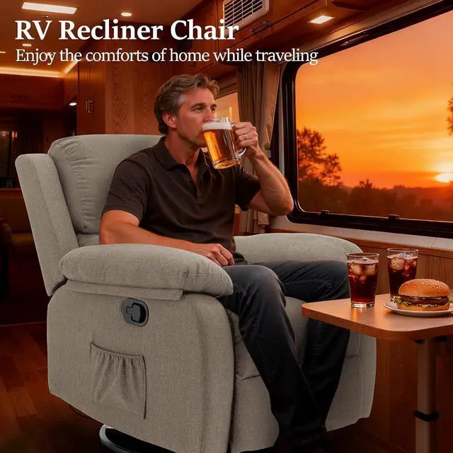 Alt view image 7 of 7 - Korser Recliner Chair, 360 Swivel Rocker Chair for Adults, Small Rocking Recliner for Small Spaces, Upholstered Fabric Glider Recliner Nursery