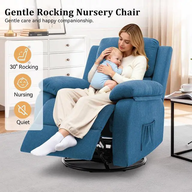 Alt view image 5 of 7 - Korser Recliner Chair, 360 Swivel Rocker Chair for Adults, Small Rocking Recliner for Small Spaces, Upholstered Fabric Glider Recliner Nursery