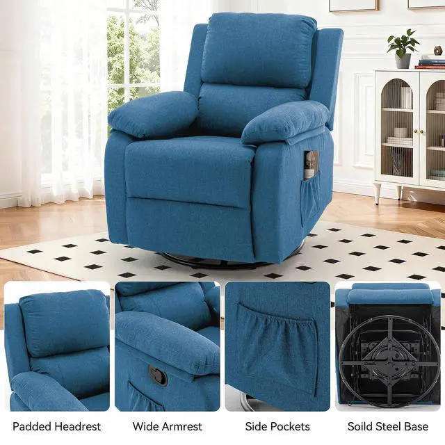 Alt view image 6 of 7 - Korser Recliner Chair, 360 Swivel Rocker Chair for Adults, Small Rocking Recliner for Small Spaces, Upholstered Fabric Glider Recliner Nursery