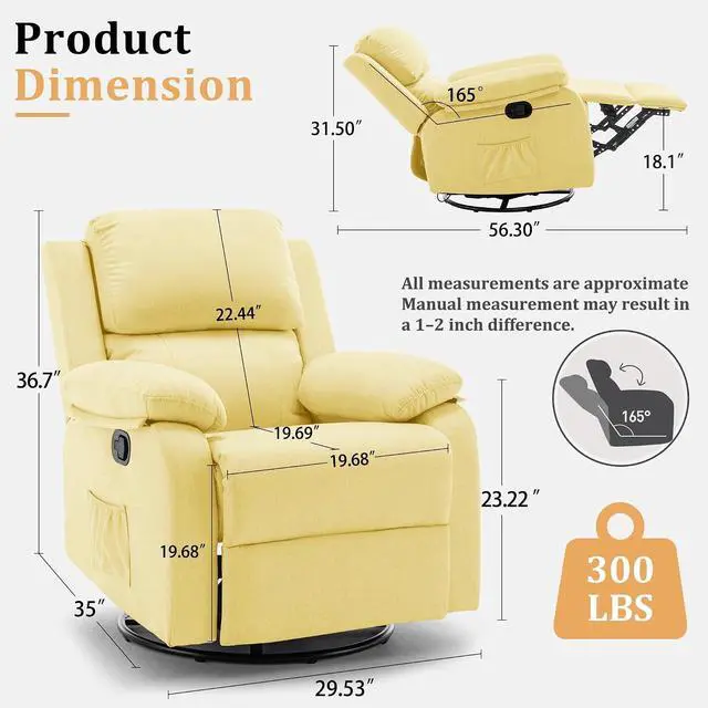 Alt view image 2 of 7 - Korser Recliner Chair, 360 Swivel Rocker Chair for Adults, Small Rocking Recliner for Small Spaces, Upholstered Fabric Glider Recliner Nursery