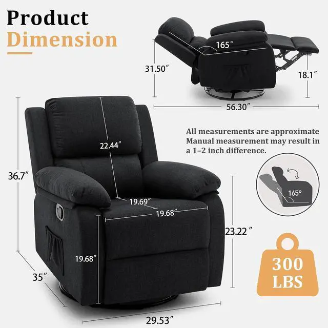 Alt view image 3 of 7 - Korser Recliner Chair, 360 Swivel Rocker Chair for Adults, Small Rocking Recliner for Small Spaces, Upholstered Fabric Glider Recliner Nursery