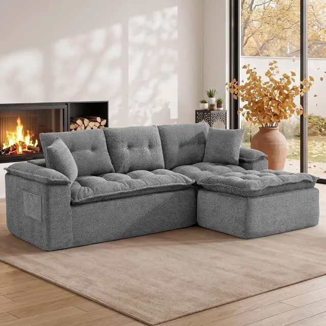 Main image of Korser 110" Cloud Sectional Boneless Couches for Living Room, Modern Modular Sectional Sofa with Ottoman, Cloud Couch with Comfy Deep Seats, Tufted Chenille L-Shape Sofa Couch for Living Room, Grey